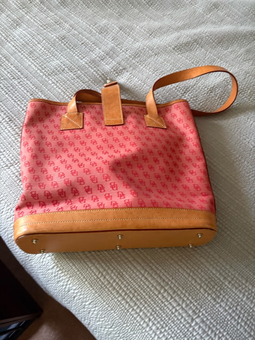 Dooney & Bourke Red Signature Canvas Tote with Tan Leather Trim - Picture 3 of 3